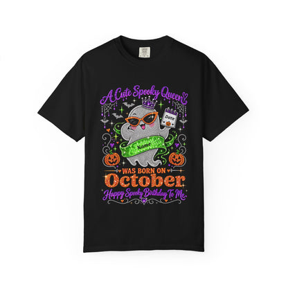 Personalized Spooky Queen October Birthday Comfort Colors Tee