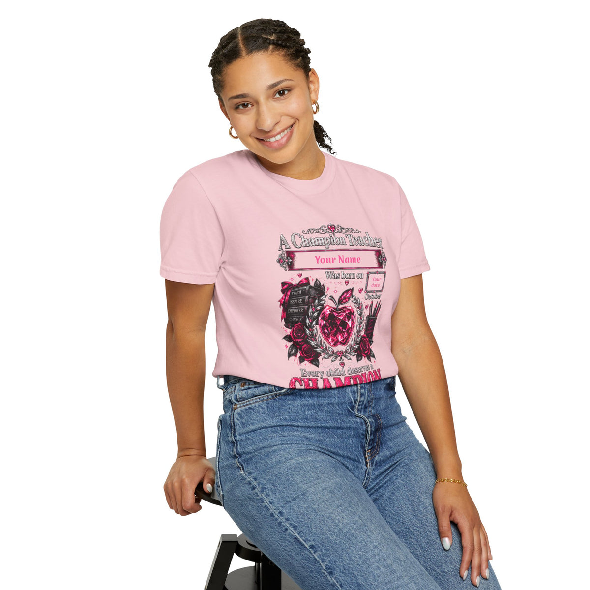 Personalized Champion Teacher October Birthday Comfort Colors Tee