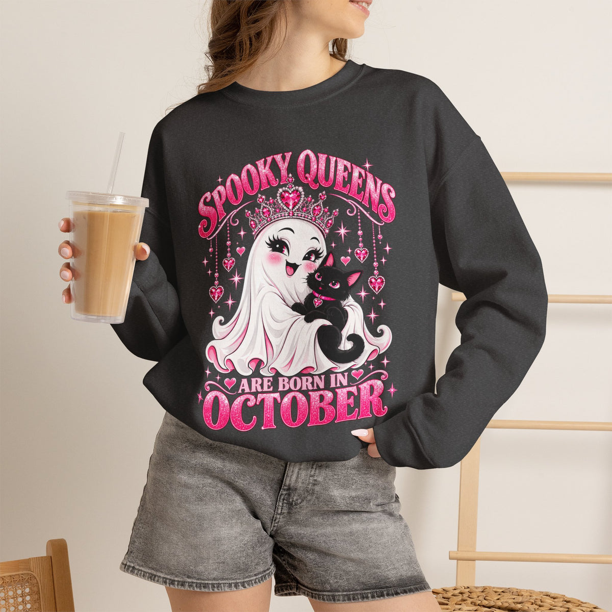 Spooky Queens Are Born in October Gildan 18000 Sweatshirt
