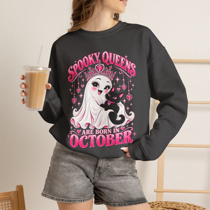 Spooky Queens Are Born in October Gildan 18000 Sweatshirt