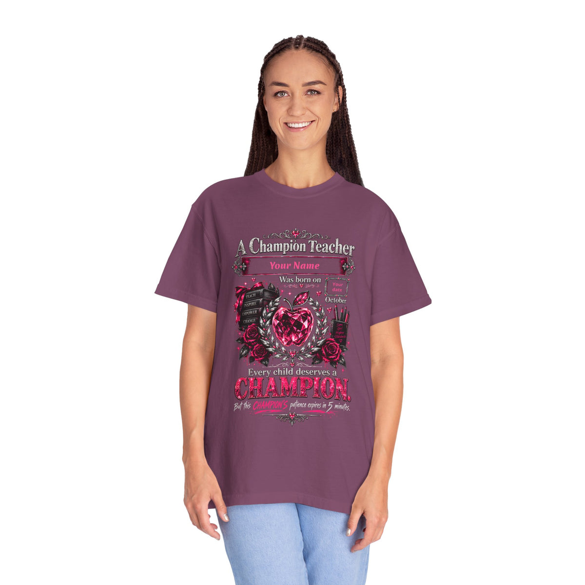 Personalized Champion Teacher October Birthday Comfort Colors Tee