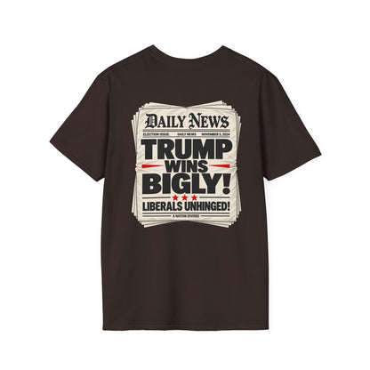 Trump Wins Bigly Shirt – Election Newspaper Political Satire Tee