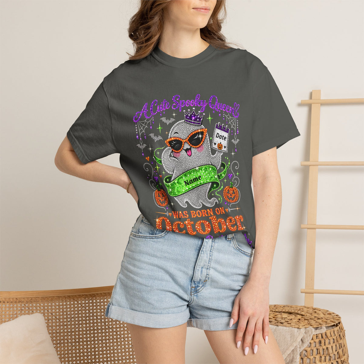 Personalized Spooky Queen October Birthday Comfort Colors Tee