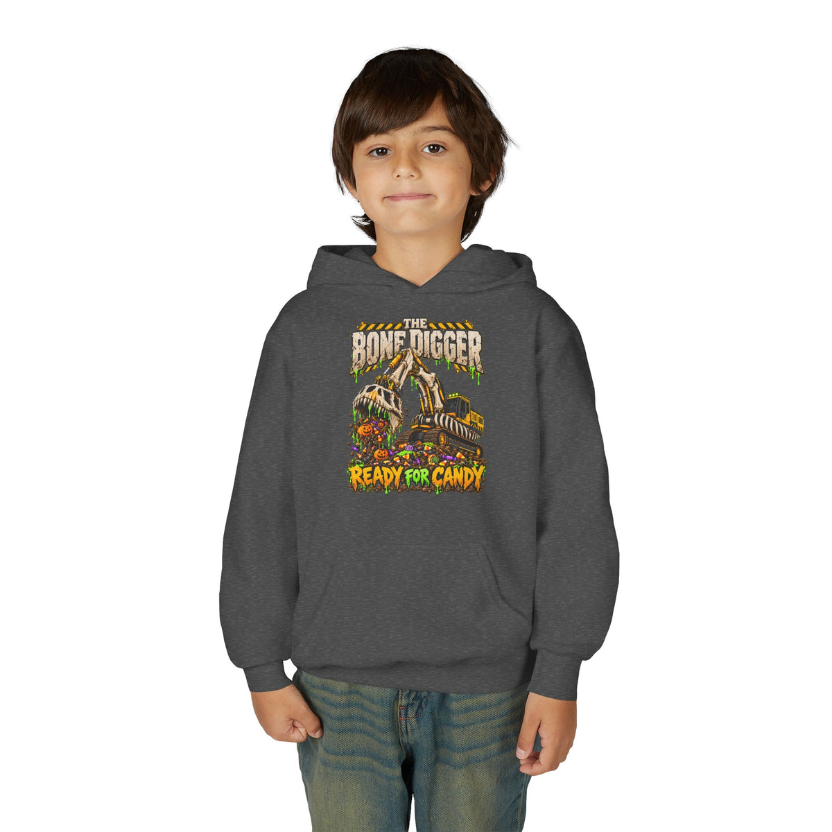 The Bone Digger Ready for Candy Youth Halloween Hoodie