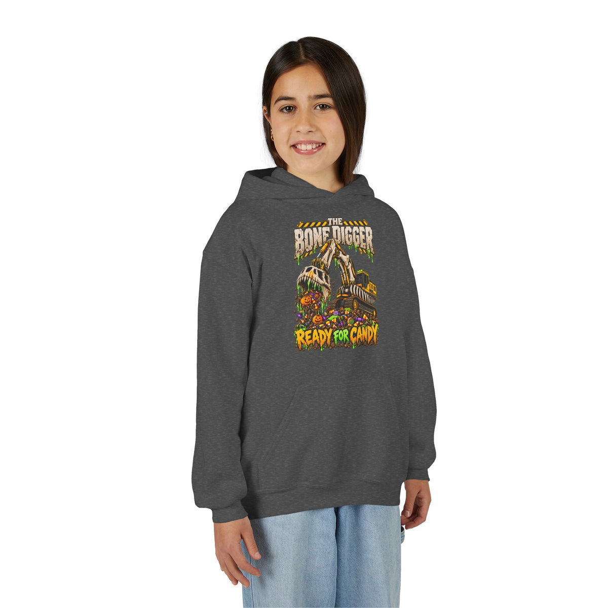 The Bone Digger Ready for Candy Youth Halloween Hoodie