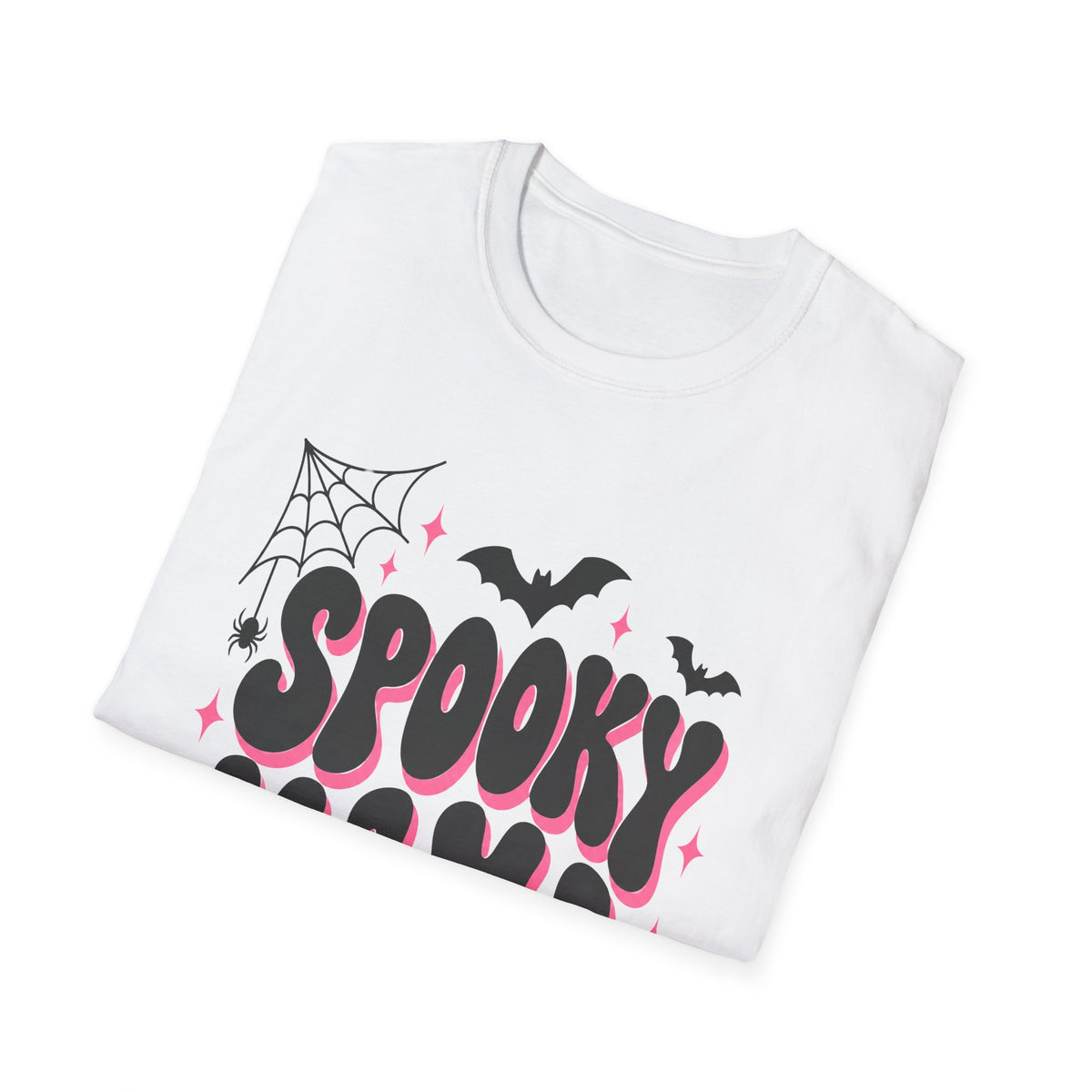 Spooky Mama Halloween Shirt – Retro Pink Bat & Spider Web Mom Tee