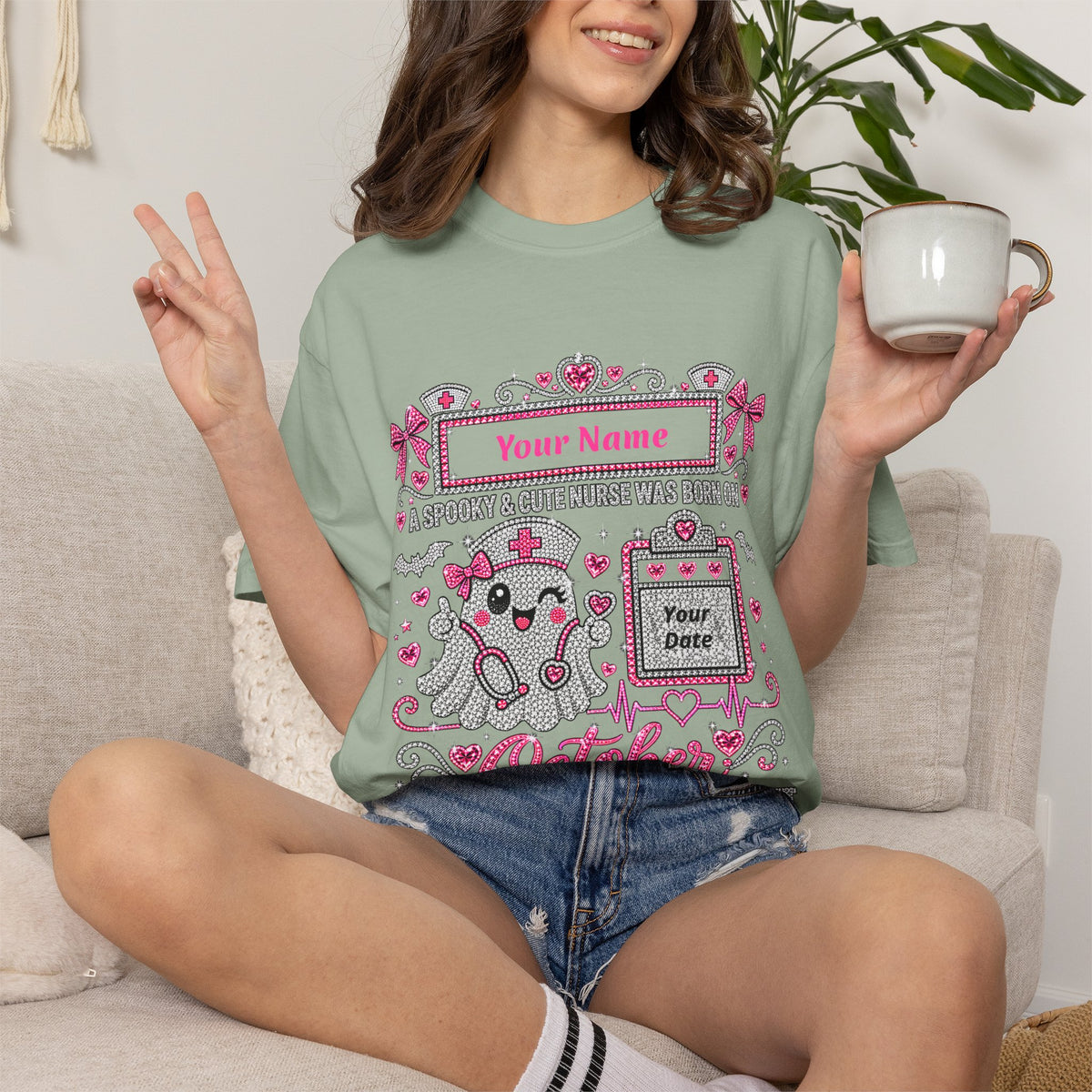 Personalized Spooky Cute Nurse October Birthday Comfort Colors Tee