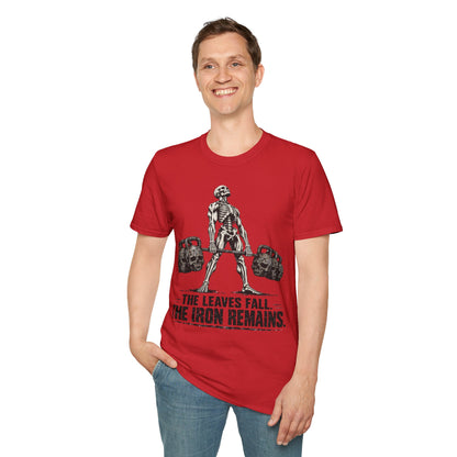 The Leaves Fall The Iron Remains Shirt – Skeleton Deadlift Gym Fall Tee