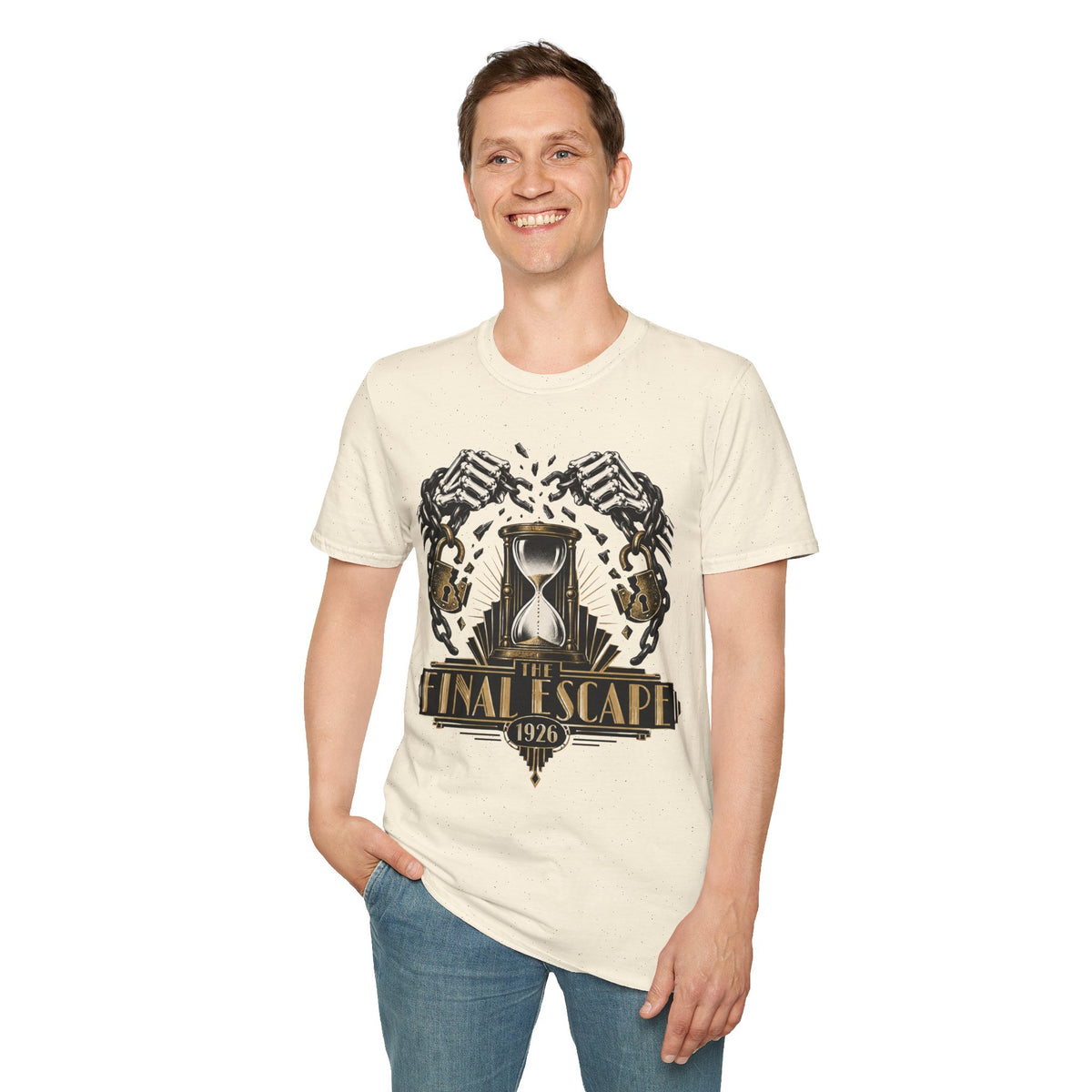 The Final Escape 1926 Shirt – Skeleton Chains Hourglass Art Deco Tee