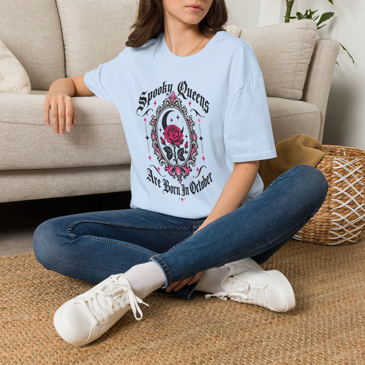 Spooky Queens Are Born In October Shirt – Gothic Rose Halloween Birthday Tee