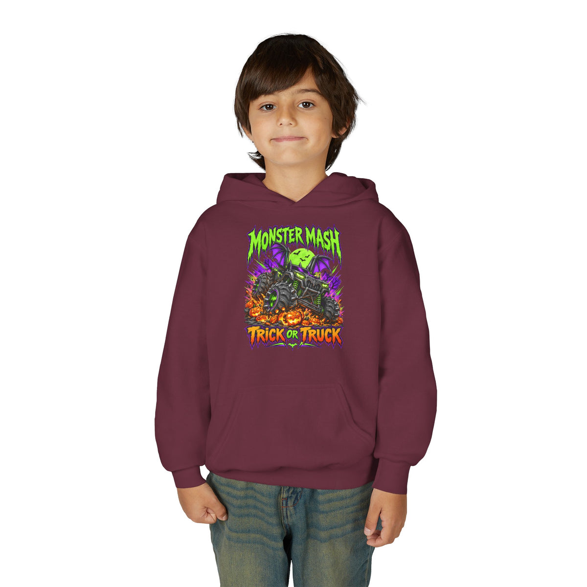 Monster Mash Trick or Truck Youth Halloween Hoodie