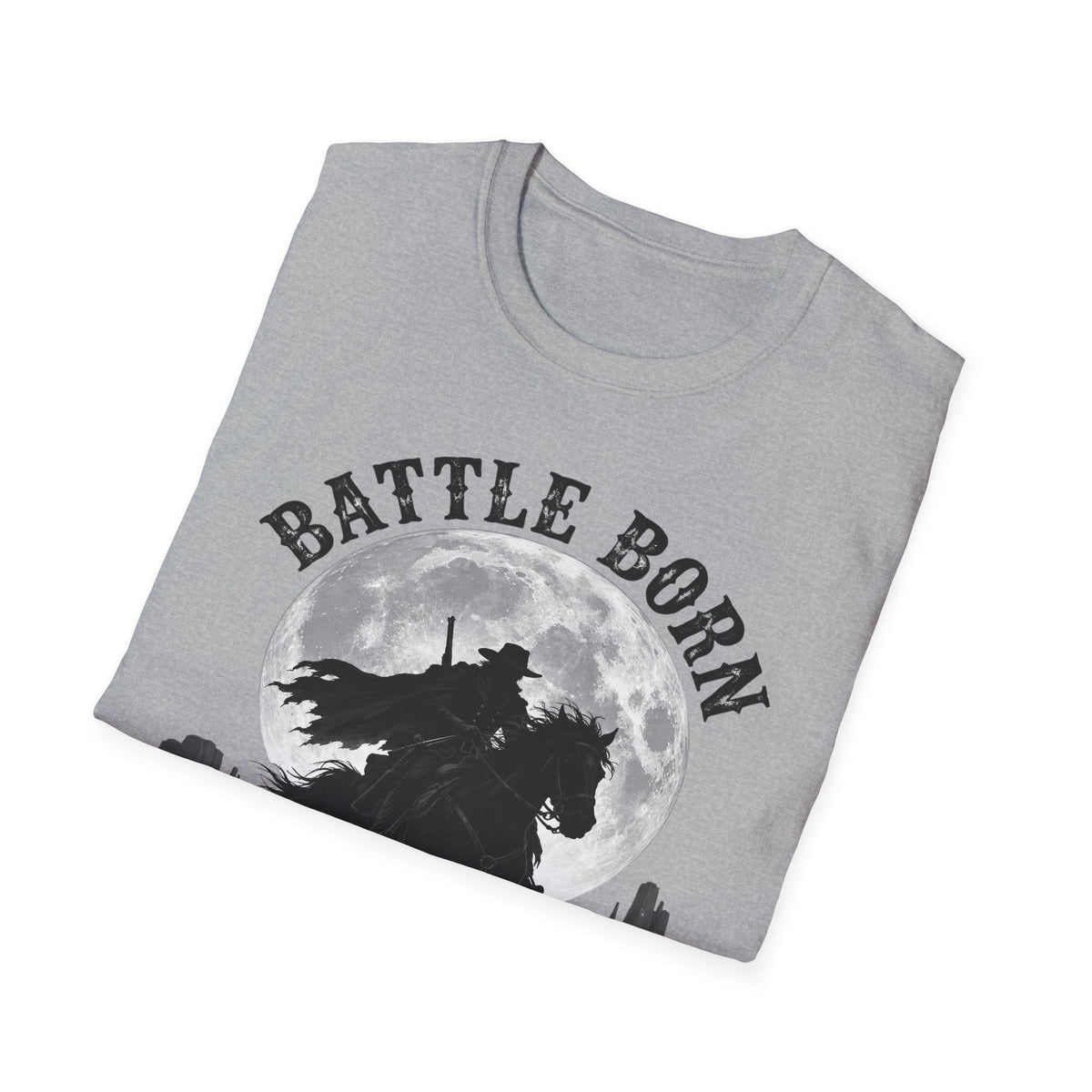 Battle Born Shadow Raised 1864 Shirt – Dark Western Horseman Moon Tee