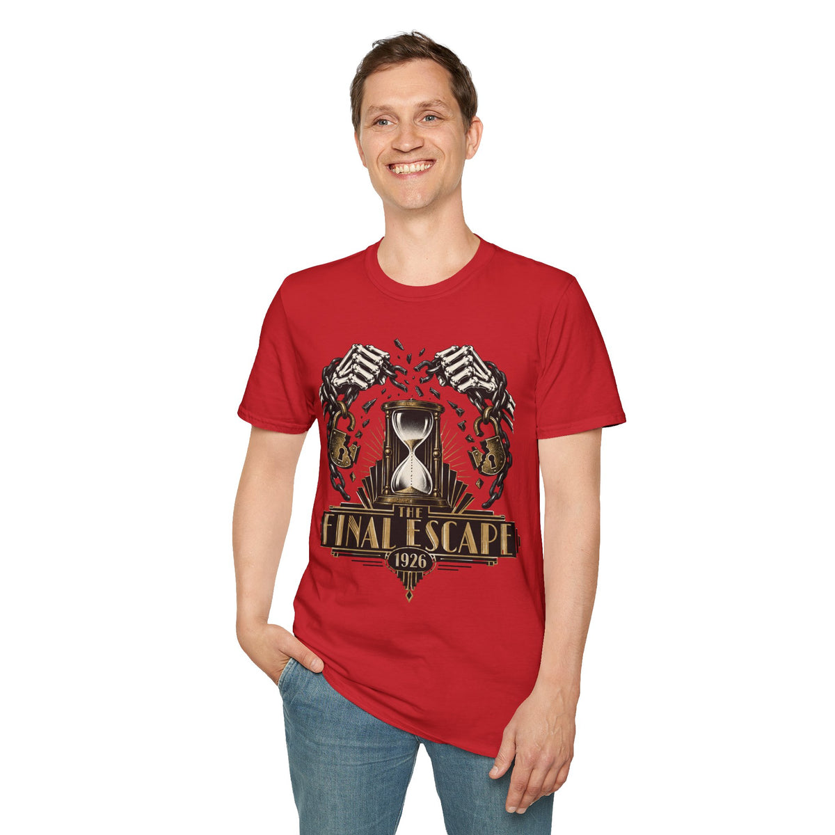The Final Escape 1926 Shirt – Skeleton Chains Hourglass Art Deco Tee