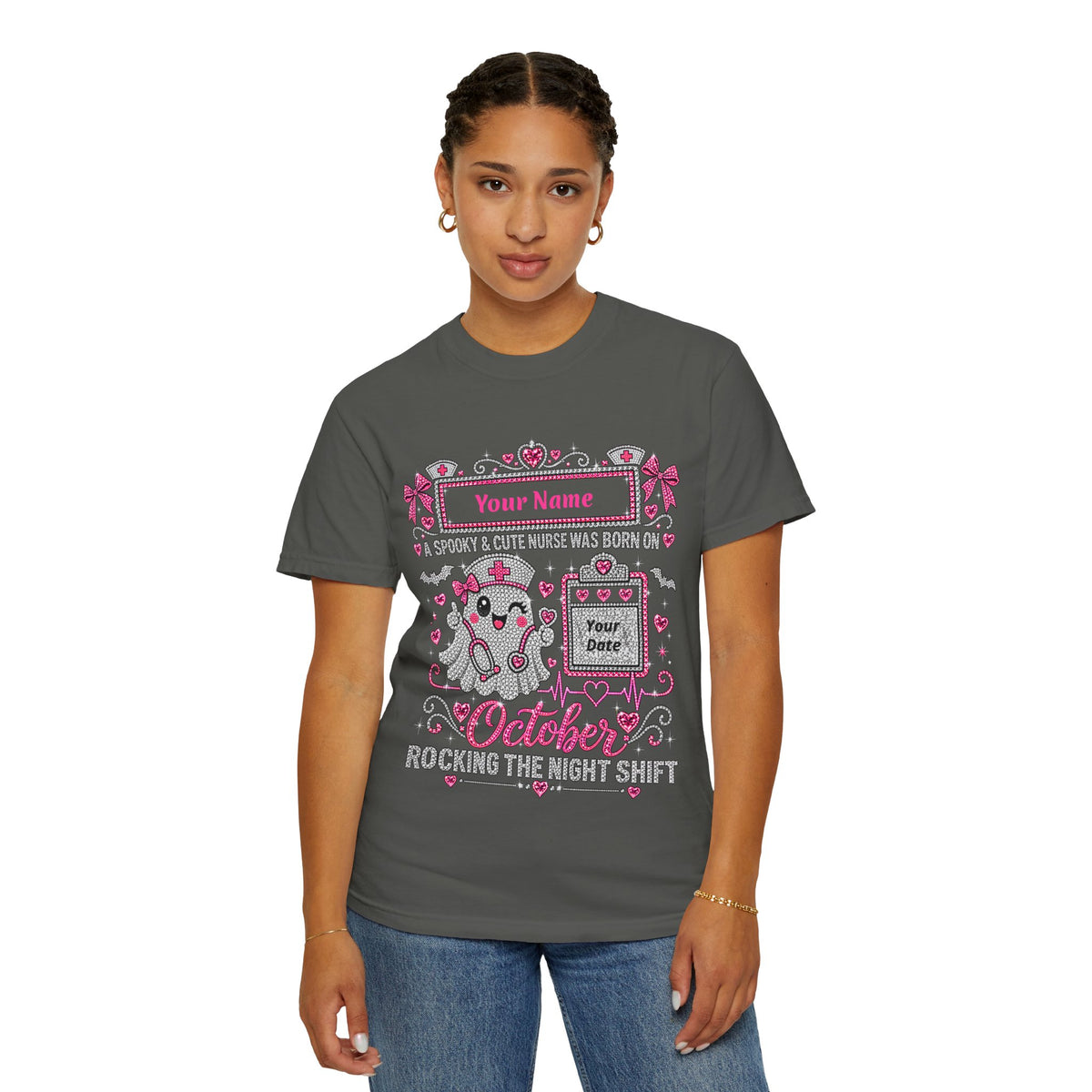 Personalized Spooky Cute Nurse October Birthday Comfort Colors Tee