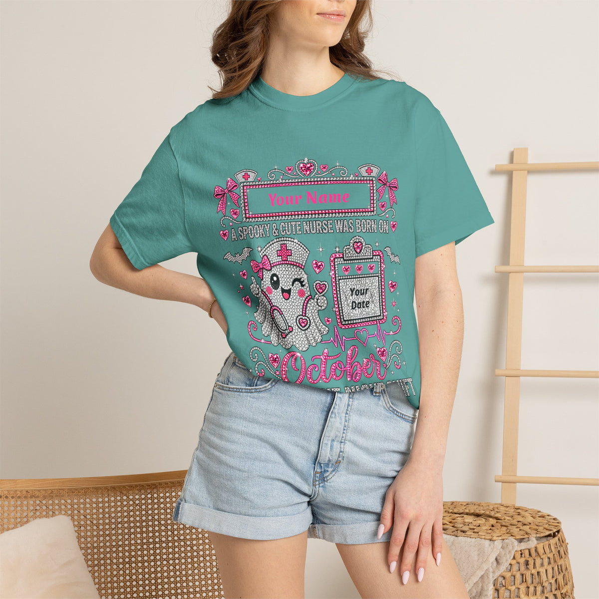 Personalized Spooky Cute Nurse October Birthday Comfort Colors Tee
