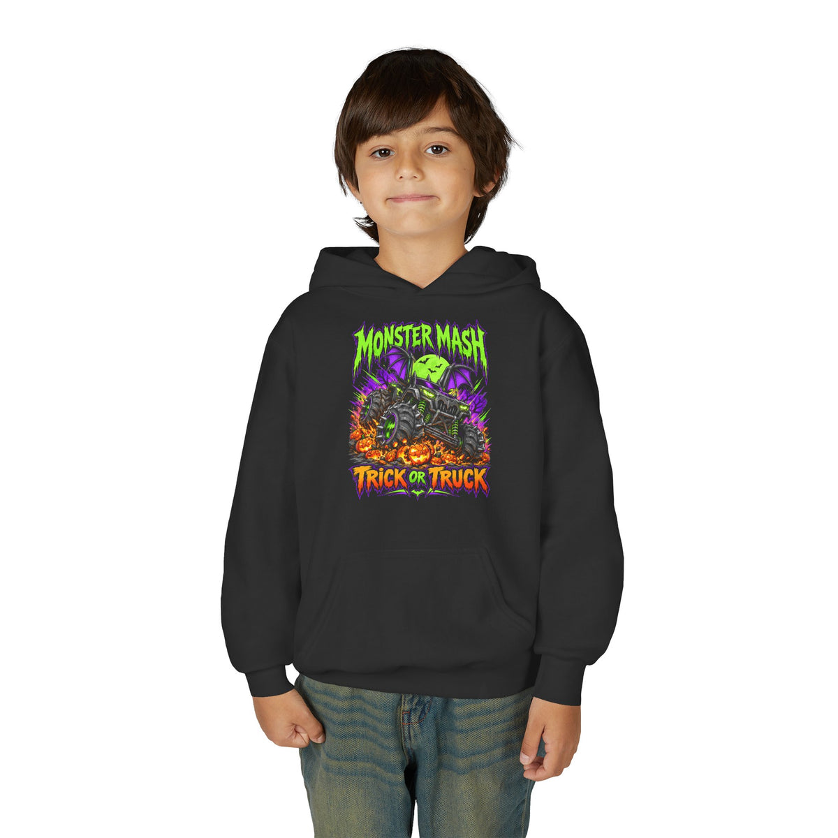 Monster Mash Trick or Truck Youth Halloween Hoodie
