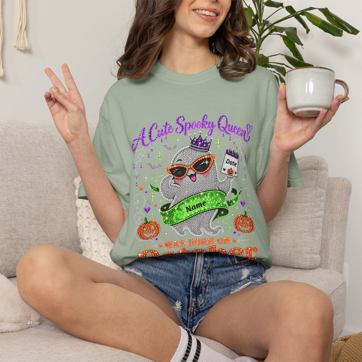Personalized Spooky Queen October Birthday Comfort Colors Tee