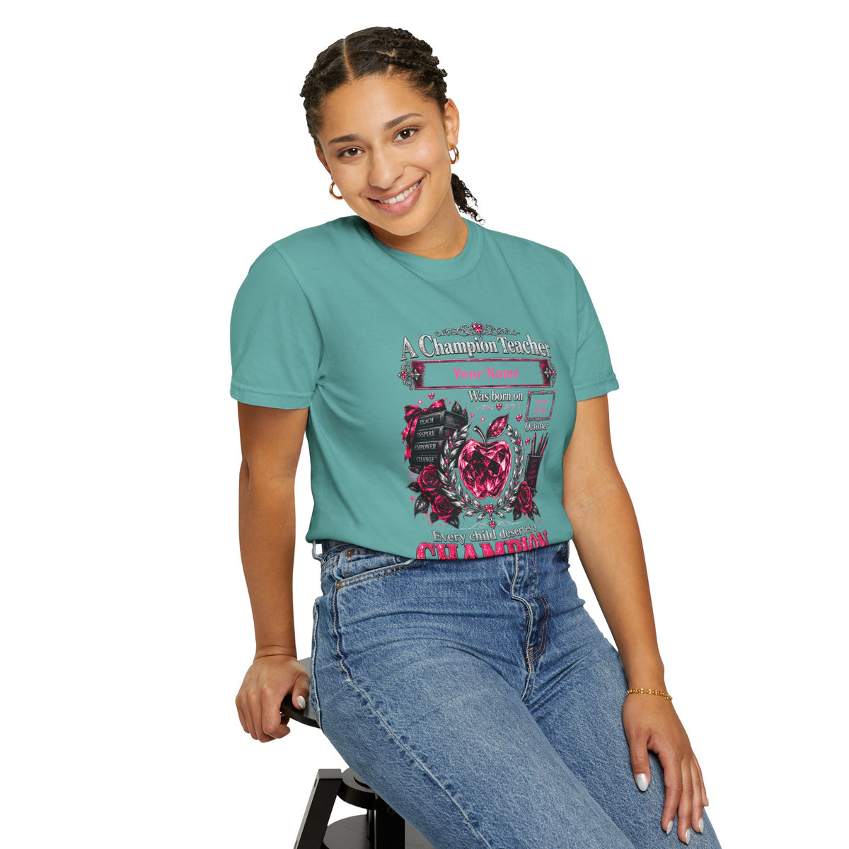 Personalized Champion Teacher October Birthday Comfort Colors Tee