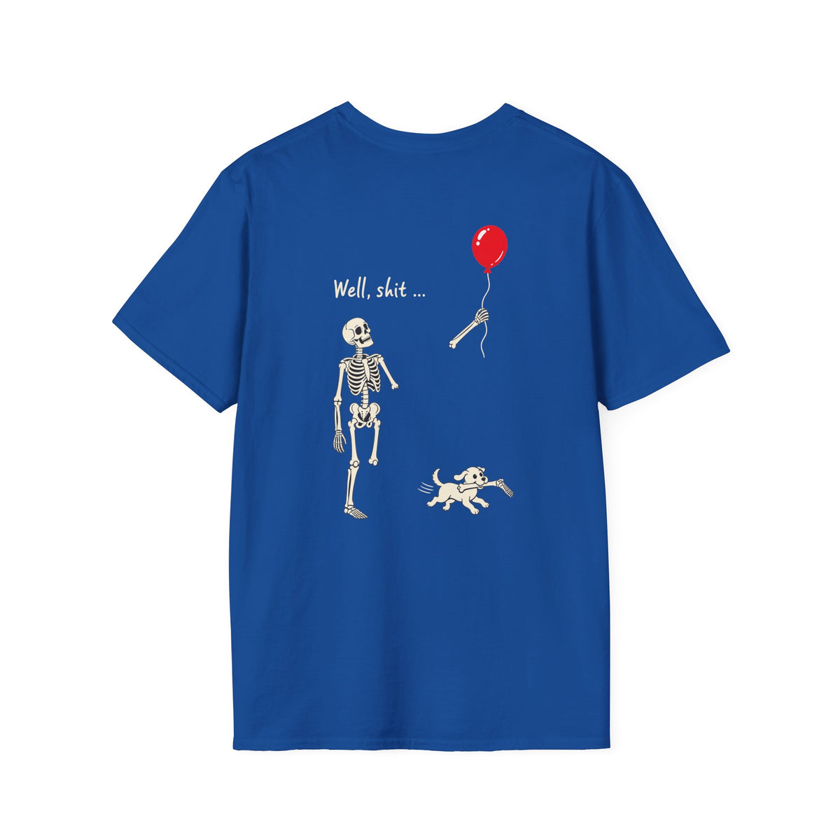 Skeleton Balloon & Dog Dark Humor Shirt – Spooky Back Print Graphic Tee
