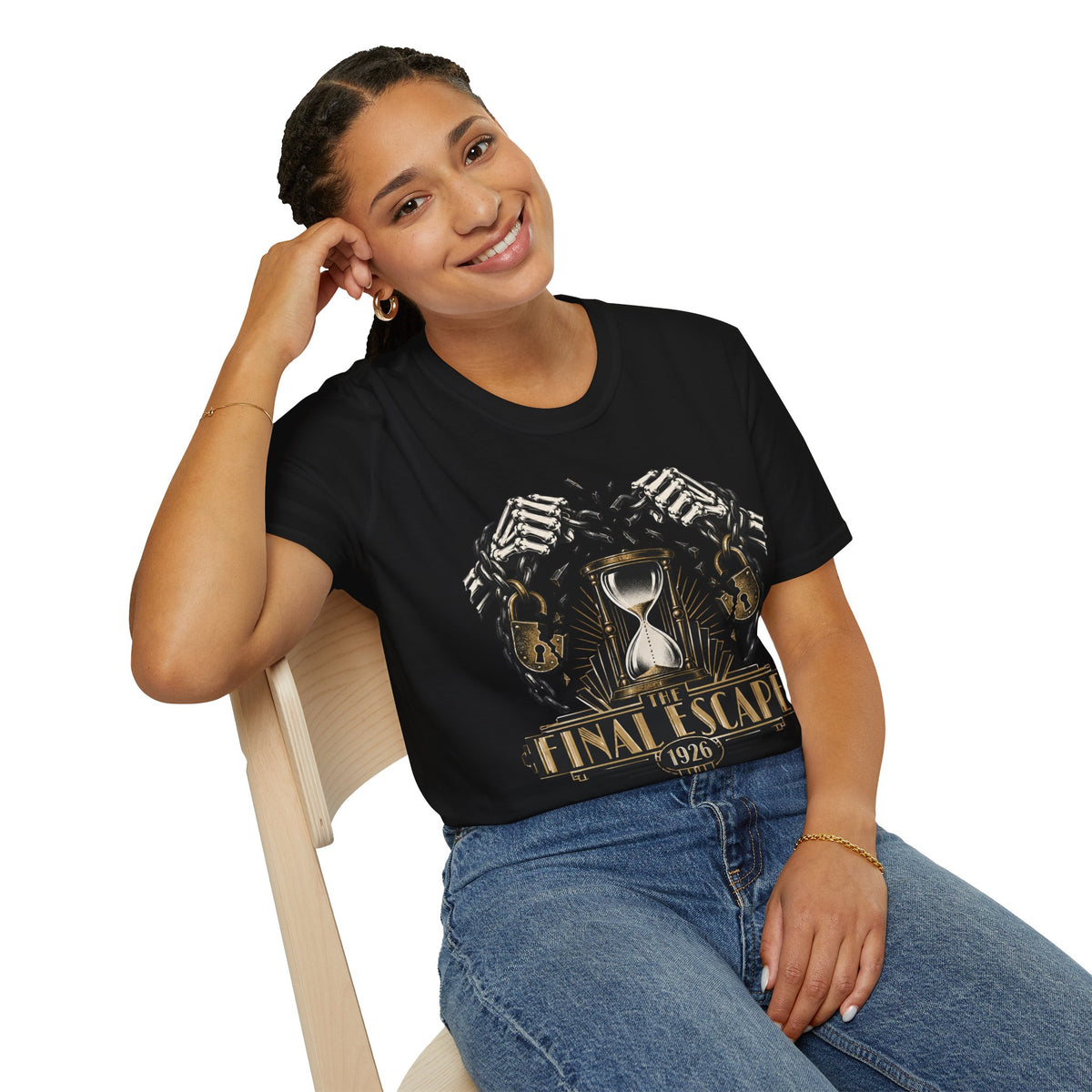 The Final Escape 1926 Shirt – Skeleton Chains Hourglass Art Deco Tee