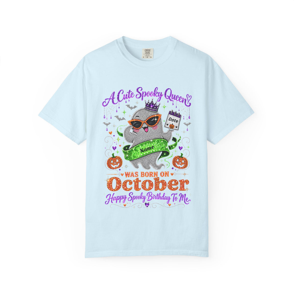 Personalized Spooky Queen October Birthday Comfort Colors Tee
