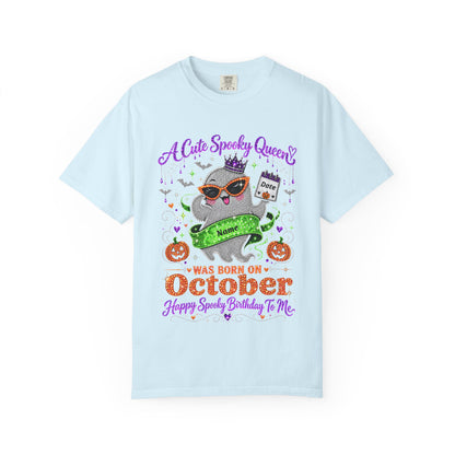 Personalized Spooky Queen October Birthday Comfort Colors Tee