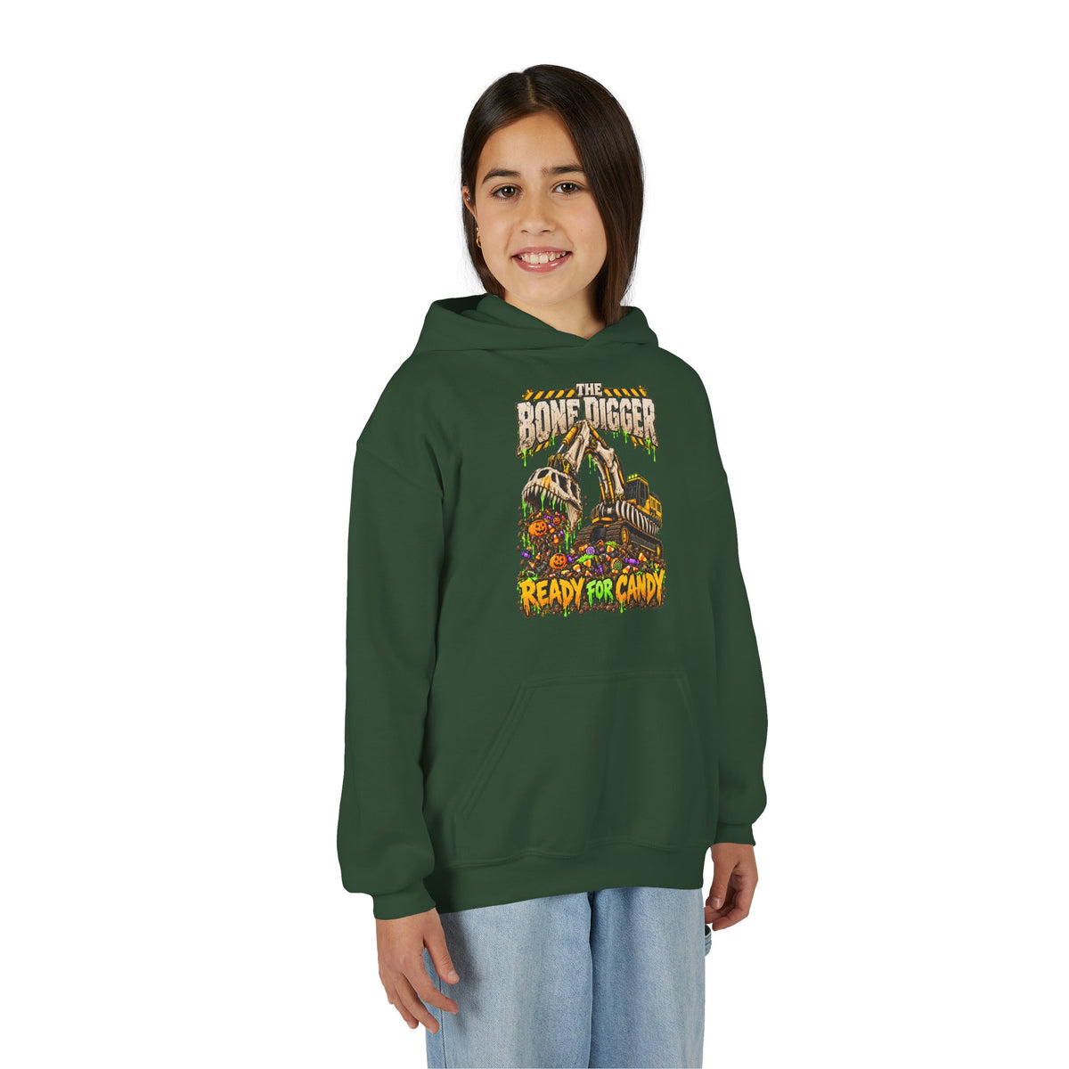 The Bone Digger Ready for Candy Youth Halloween Hoodie