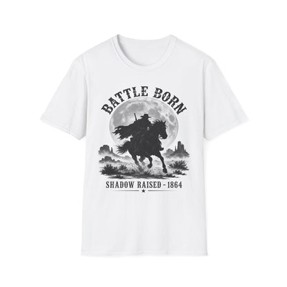 Battle Born Shadow Raised 1864 Shirt – Dark Western Horseman Moon Tee