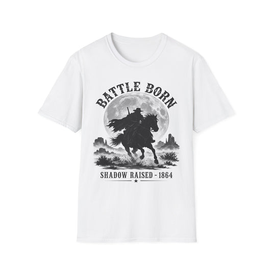 Battle Born Shadow Raised 1864 Shirt – Dark Western Horseman Moon Tee