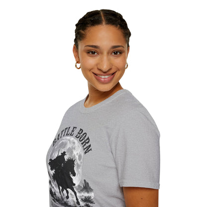 Battle Born Shadow Raised 1864 Shirt – Dark Western Horseman Moon Tee