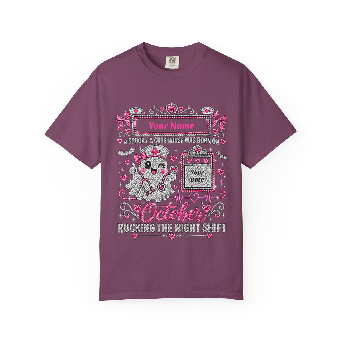 Personalized Spooky Cute Nurse October Birthday Comfort Colors Tee