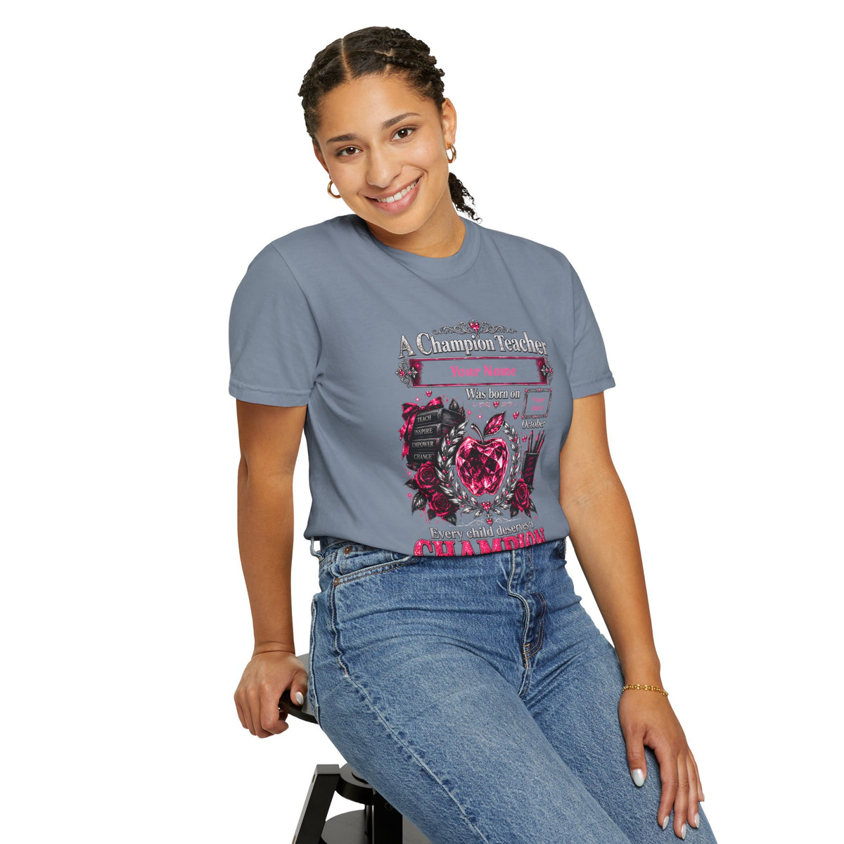 Personalized Champion Teacher October Birthday Comfort Colors Tee