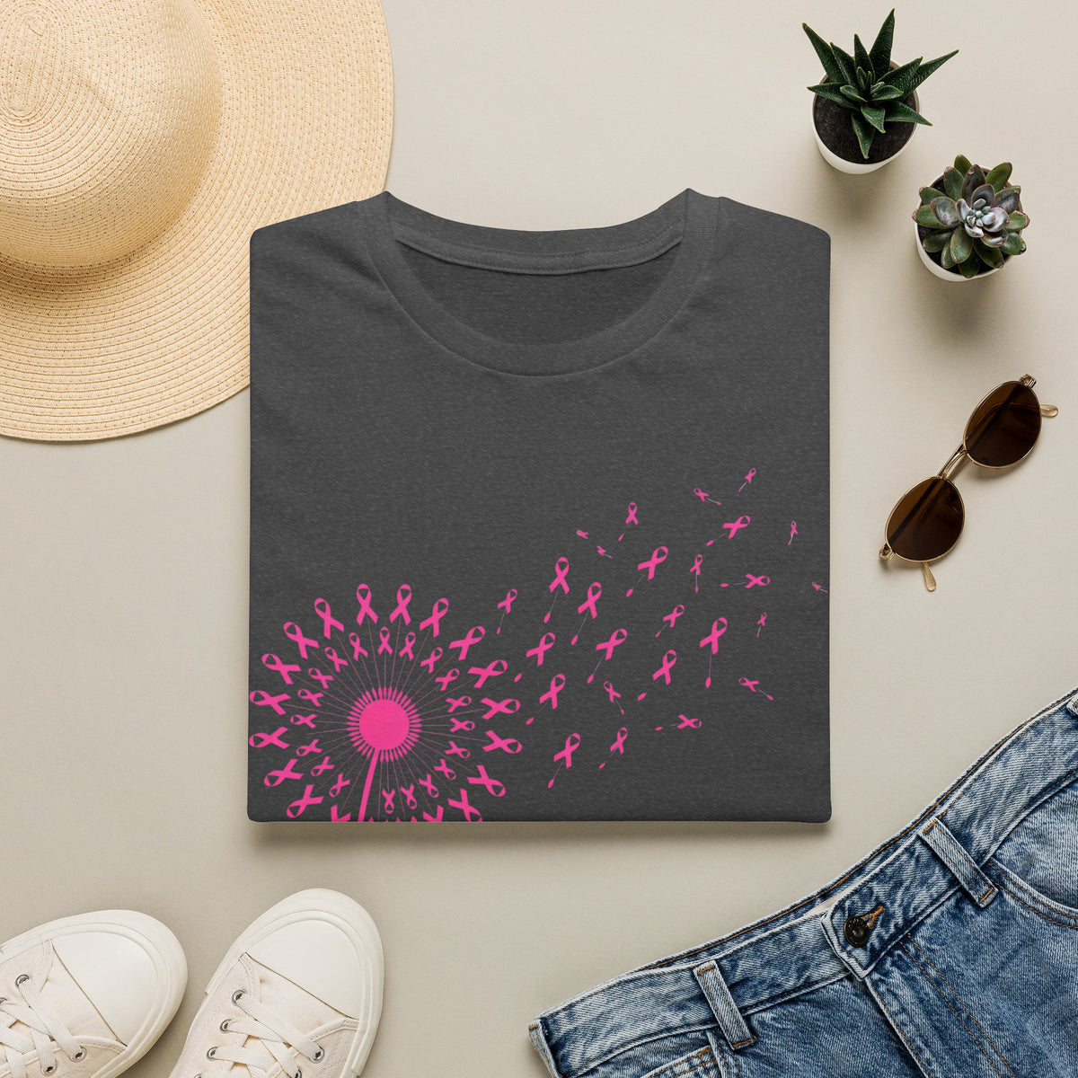 Pink Ribbon Dandelion Breast Cancer Awareness Tee