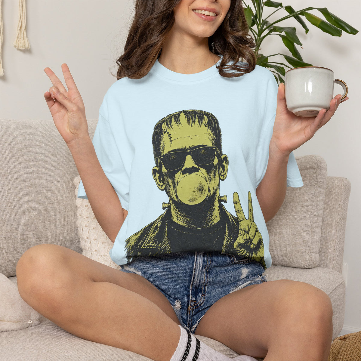 Frankenstein Bubblegum Peace Sign Comfort Colors T-Shirt