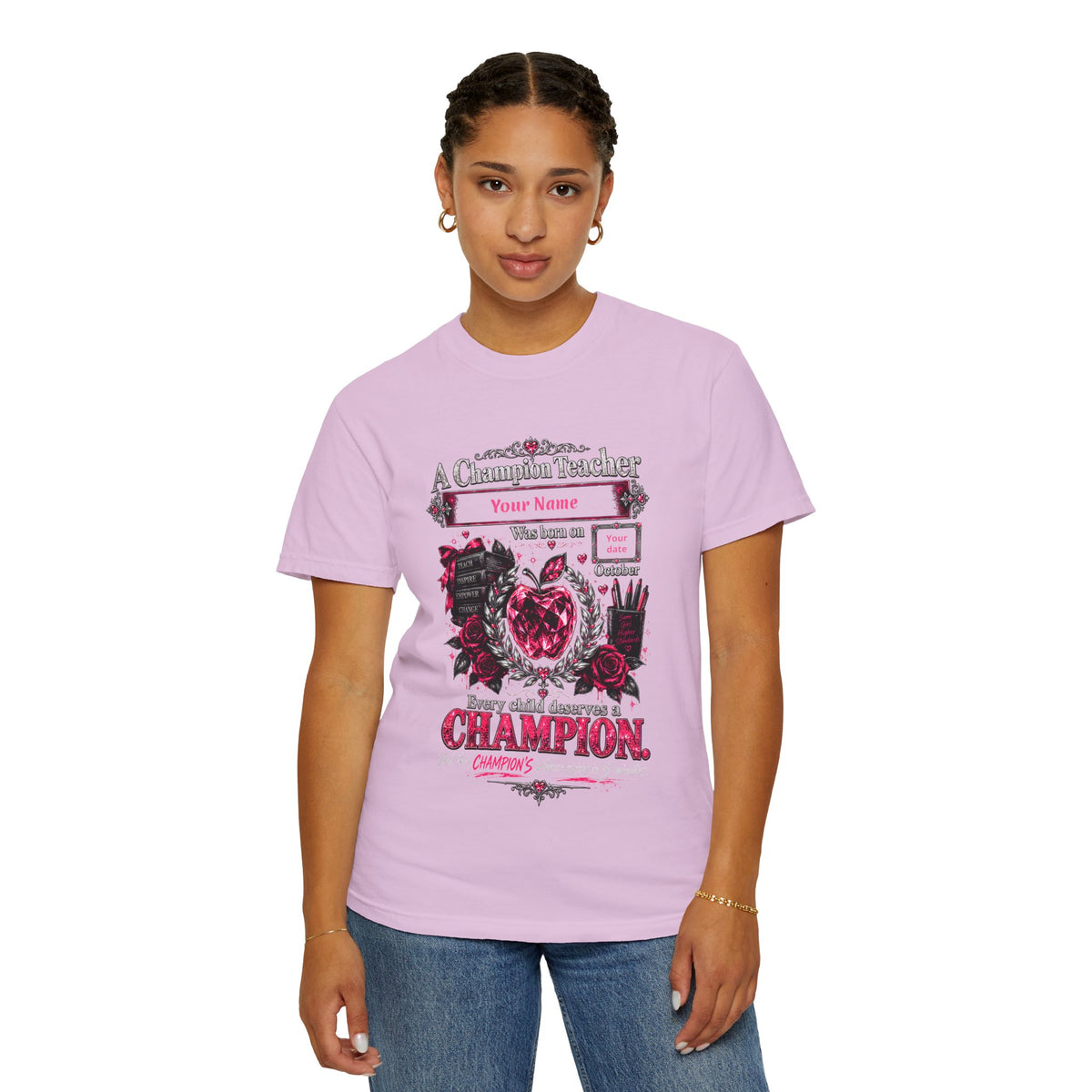 Personalized Champion Teacher October Birthday Comfort Colors Tee