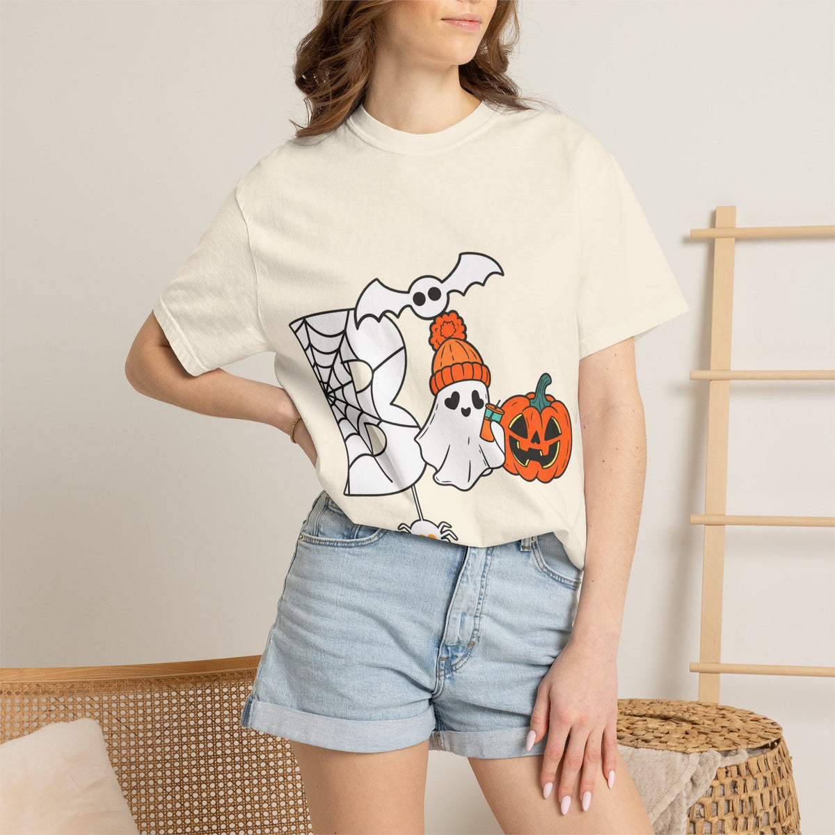 Cute Ghost Pumpkin Cozy Halloween Comfort Colors T-Shirt