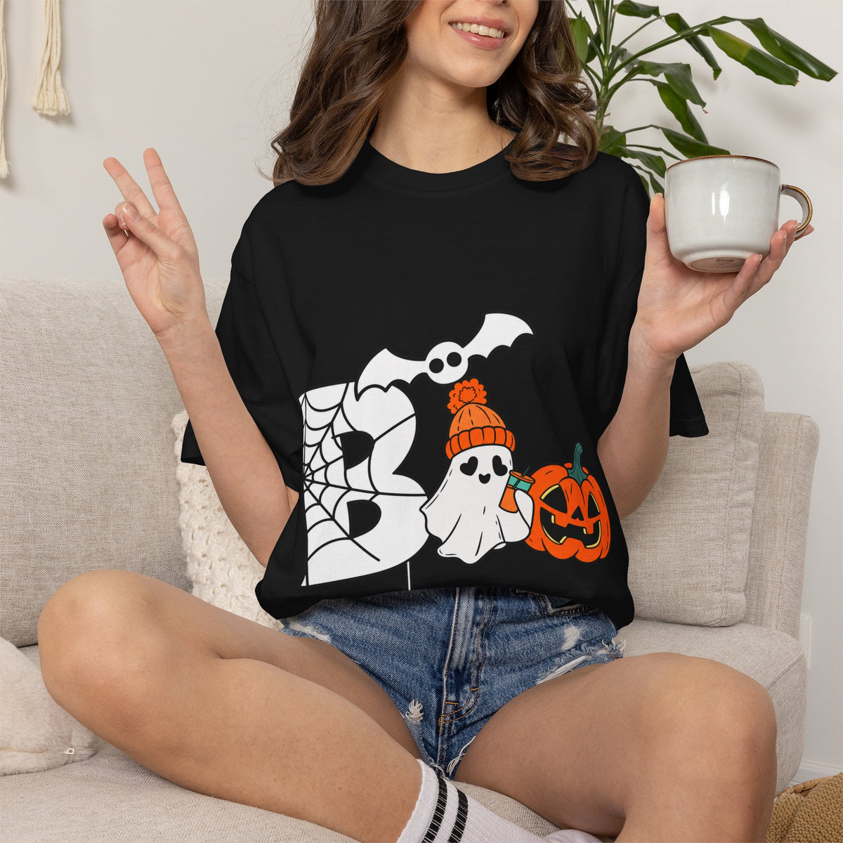 Cute Ghost Pumpkin Cozy Halloween Comfort Colors T-Shirt