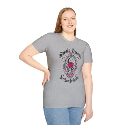 Spooky Queens Are Born In October Shirt – Gothic Rose Halloween Birthday Tee