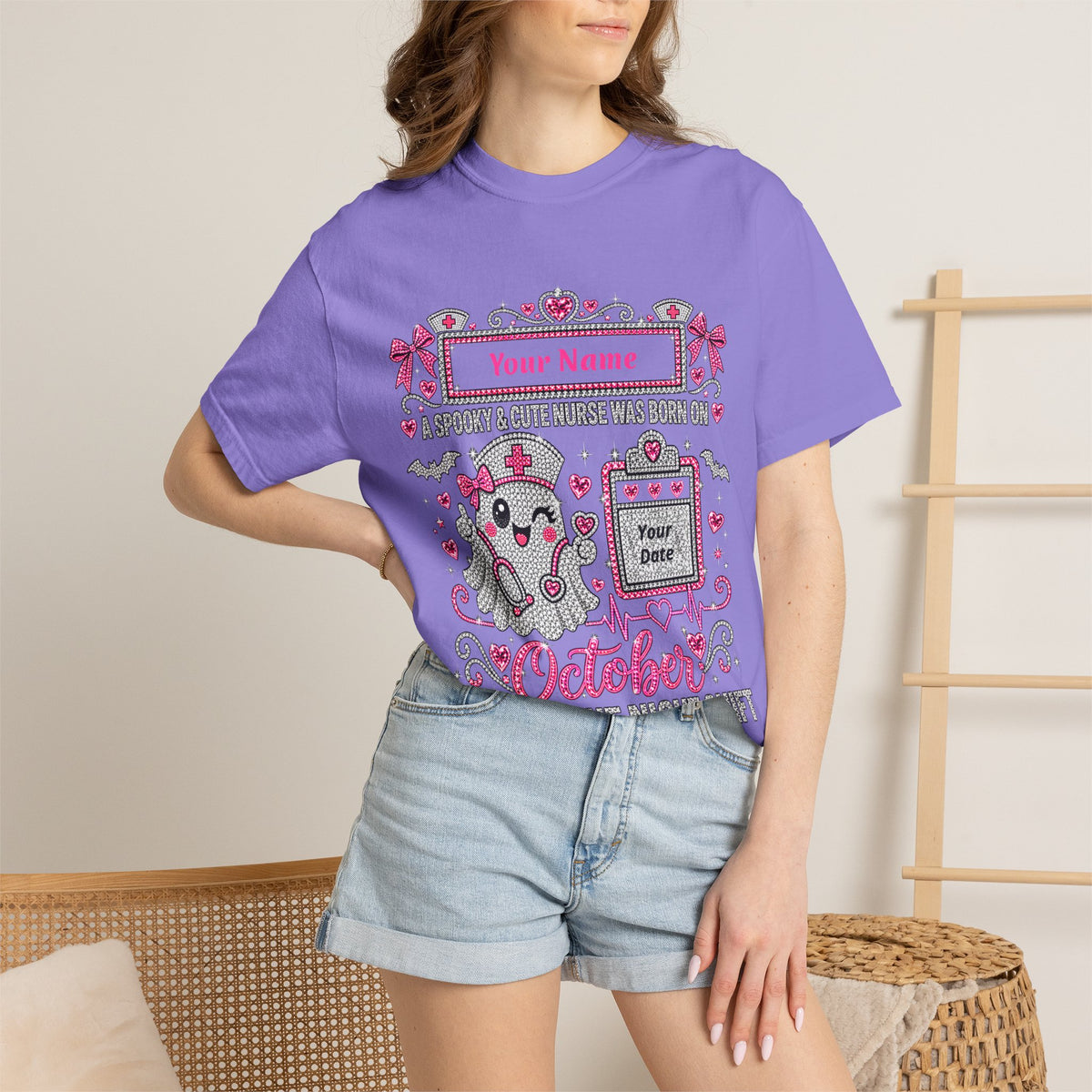 Personalized Spooky Cute Nurse October Birthday Comfort Colors Tee