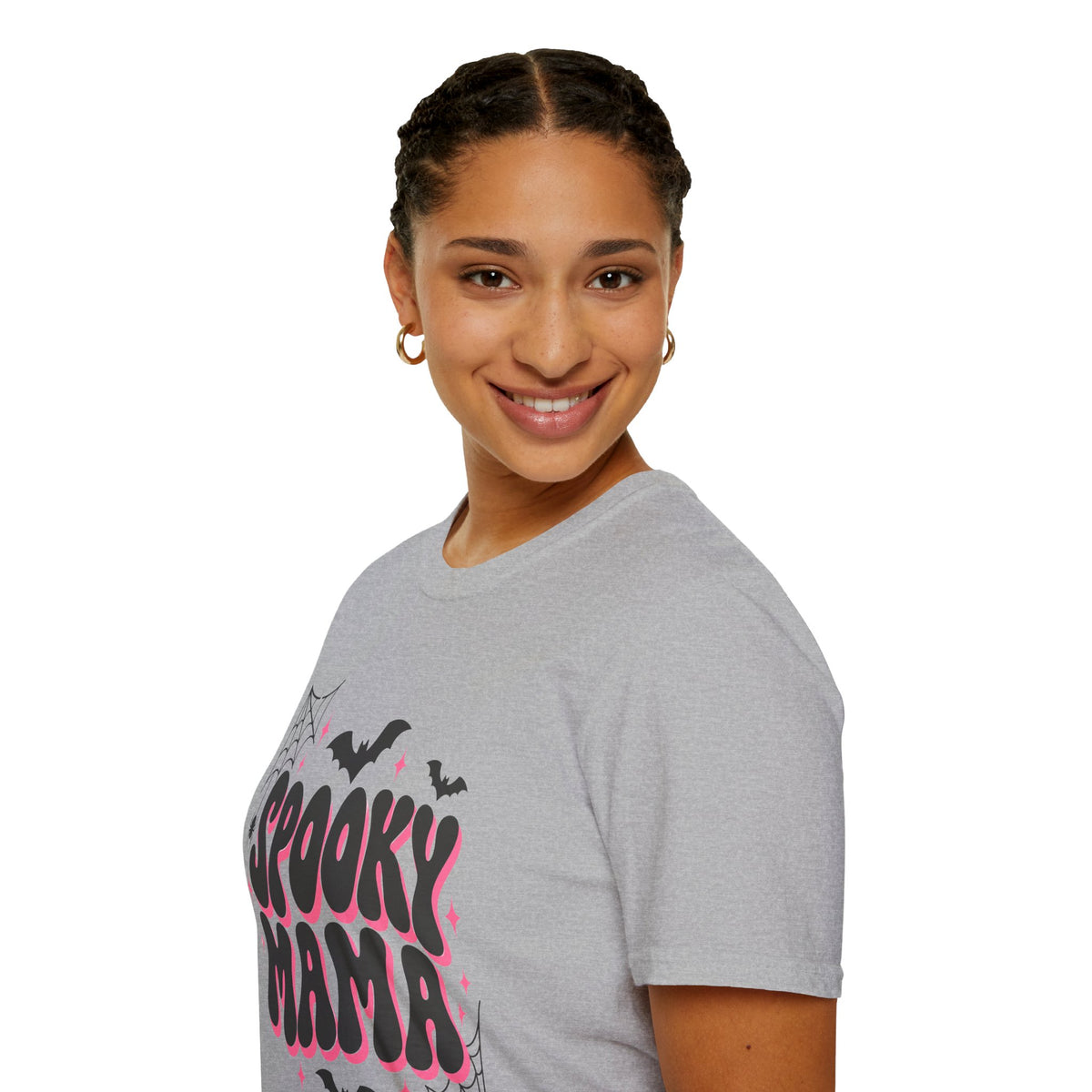 Spooky Mama Halloween Shirt – Retro Pink Bat & Spider Web Mom Tee