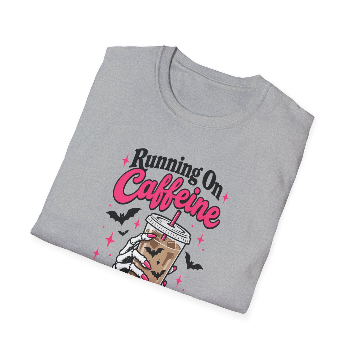 Running On Caffeine & Spooky Vibes Halloween Coffee Shirt – Gildan Softstyle 64000