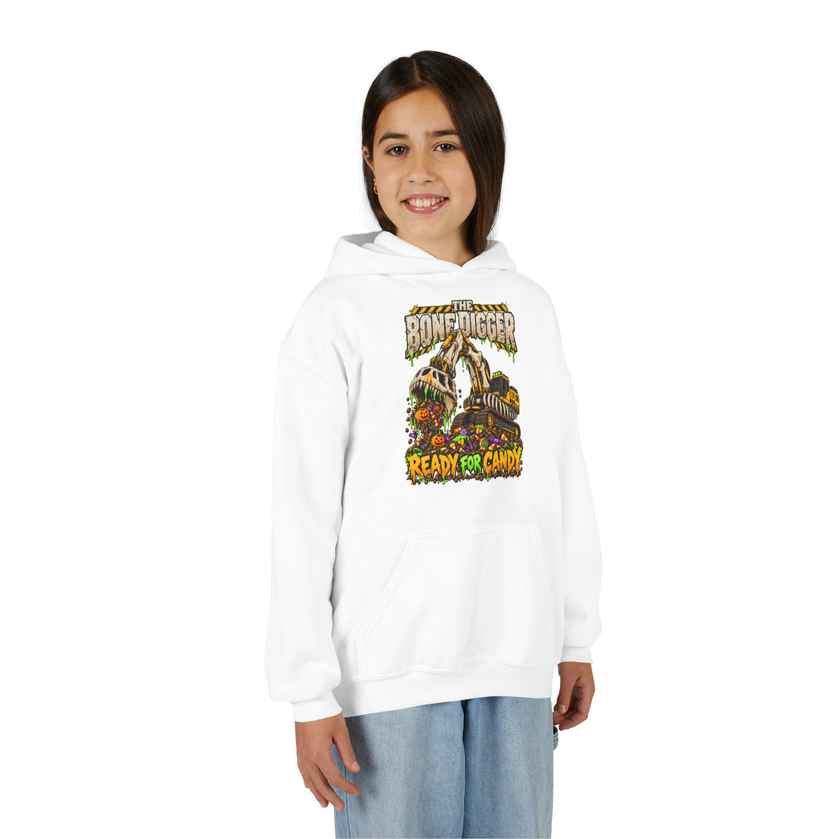 The Bone Digger Ready for Candy Youth Halloween Hoodie