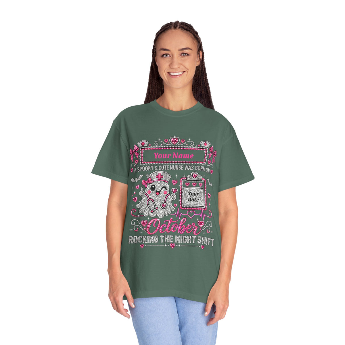 Personalized Spooky Cute Nurse October Birthday Comfort Colors Tee