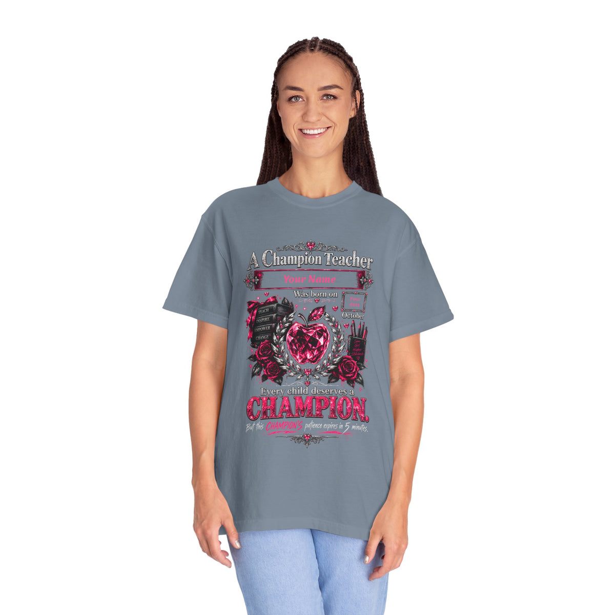 Personalized Champion Teacher October Birthday Comfort Colors Tee