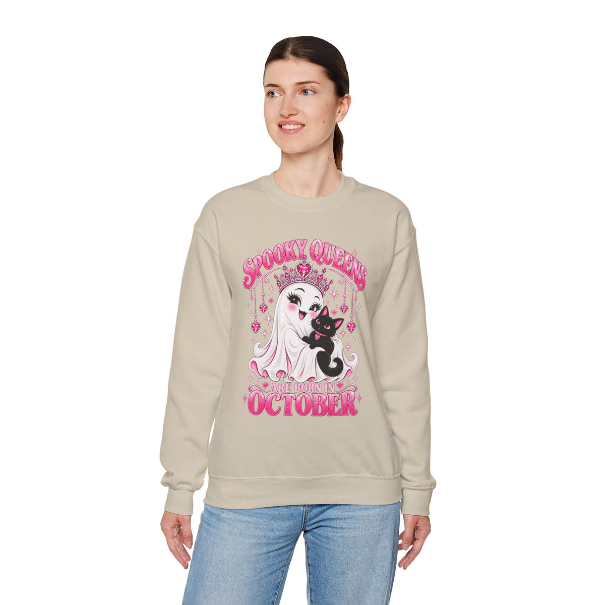 Spooky Queens Are Born in October Gildan 18000 Sweatshirt