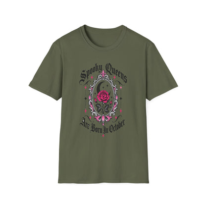 Spooky Queens Are Born In October Shirt – Gothic Rose Halloween Birthday Tee