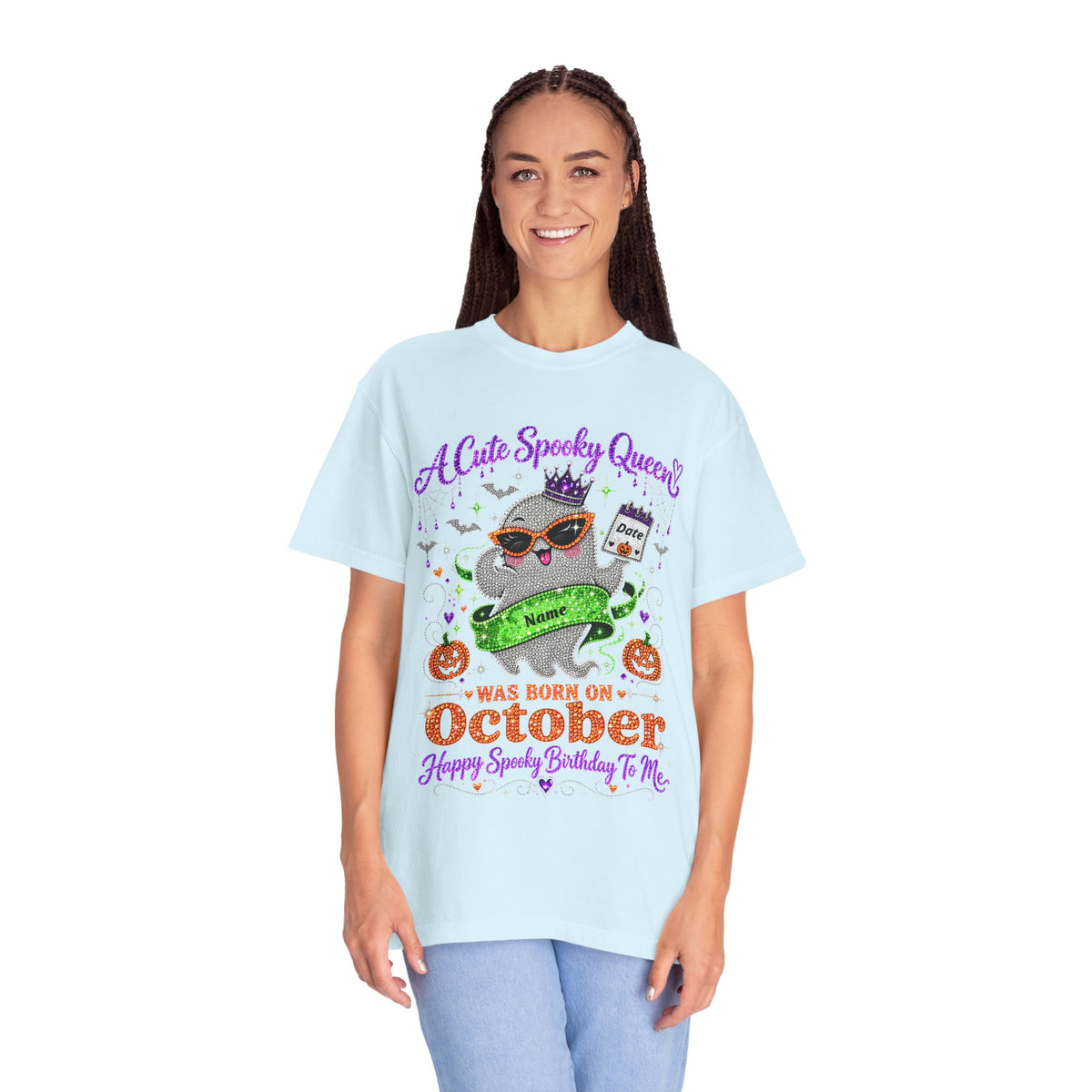 Personalized Spooky Queen October Birthday Comfort Colors Tee