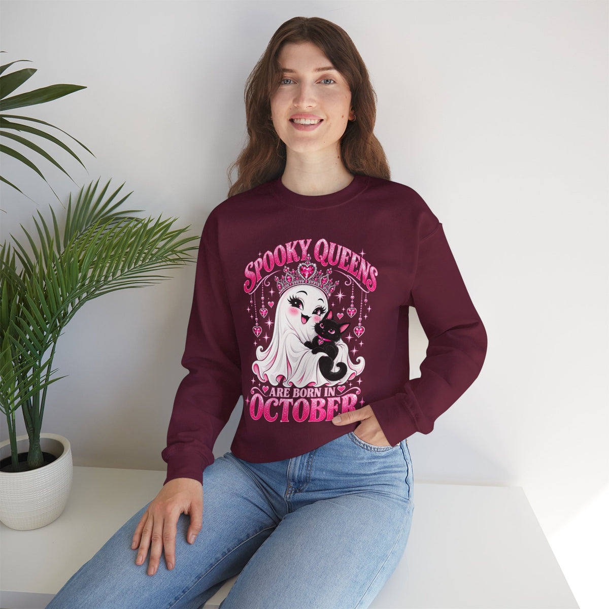 Spooky Queens Are Born in October Gildan 18000 Sweatshirt