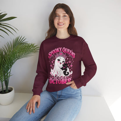 Spooky Queens Are Born in October Gildan 18000 Sweatshirt