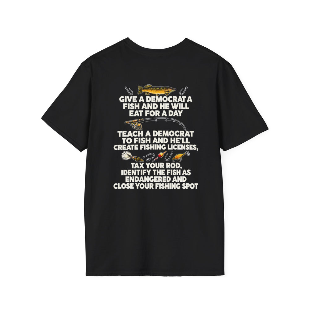 Fishing Political Satire Shirt – Funny Angler Back Print Graphic Tee